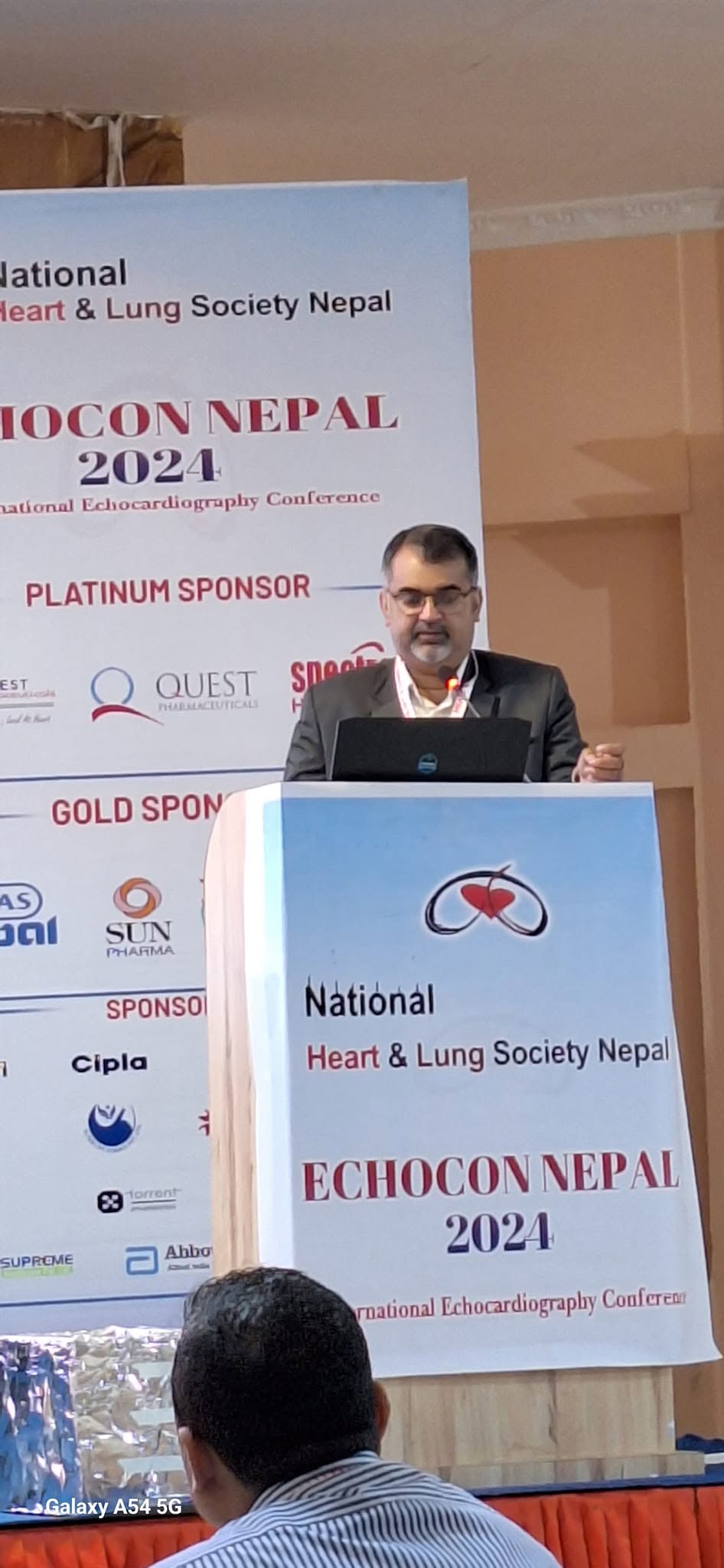 Dr. Mishra at the podium, ECHOCON Nepal 2024